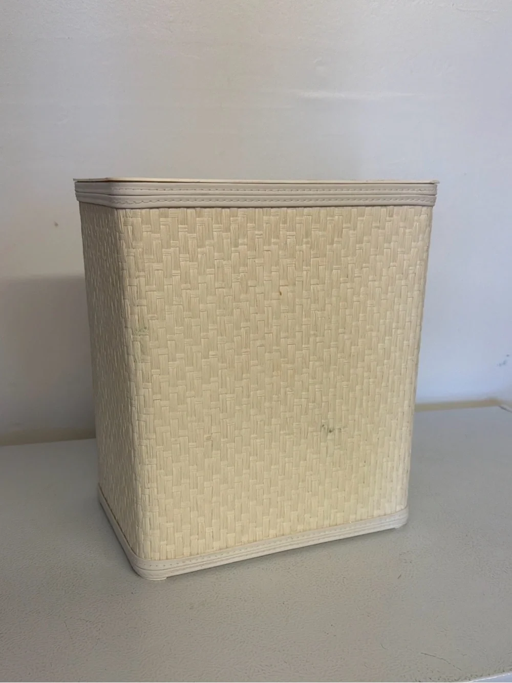 VTG Neutral Cream Wicker Trash Can/Wastebasket - Home Accents